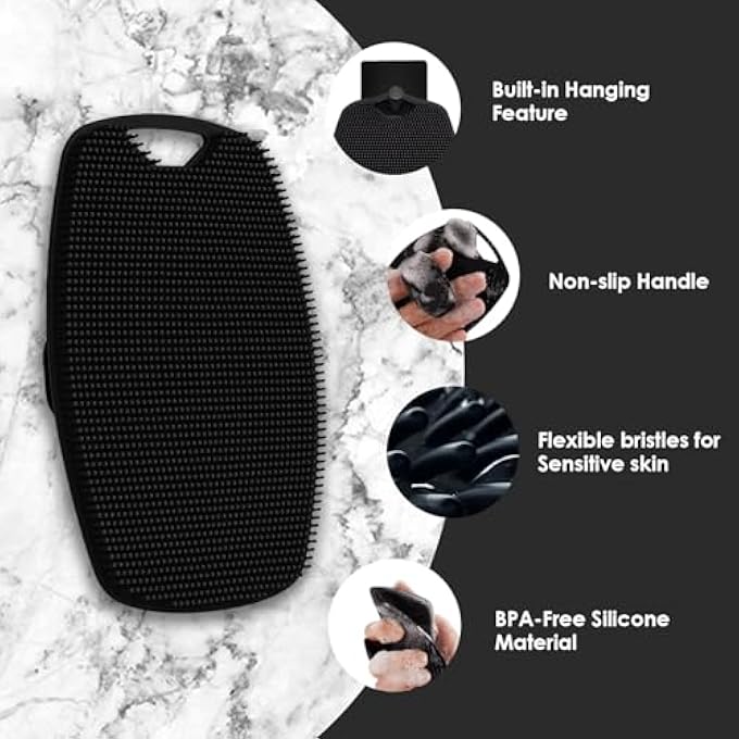 Lonimia 2 Pieces Premium Silicone Body Brushes Scrubber Gentle Exfoliating Shower Bath Brush for Men Women Nourishing,Cleaning & Exfoliating - No-Slip Handle,Lather Boosting Bristles Easy to Clean - Image 5